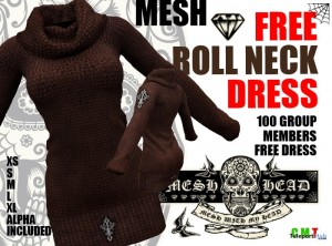 Brown Roll Neck Mesh Dress by Mesh Head - Teleport Hub - teleporthub.com