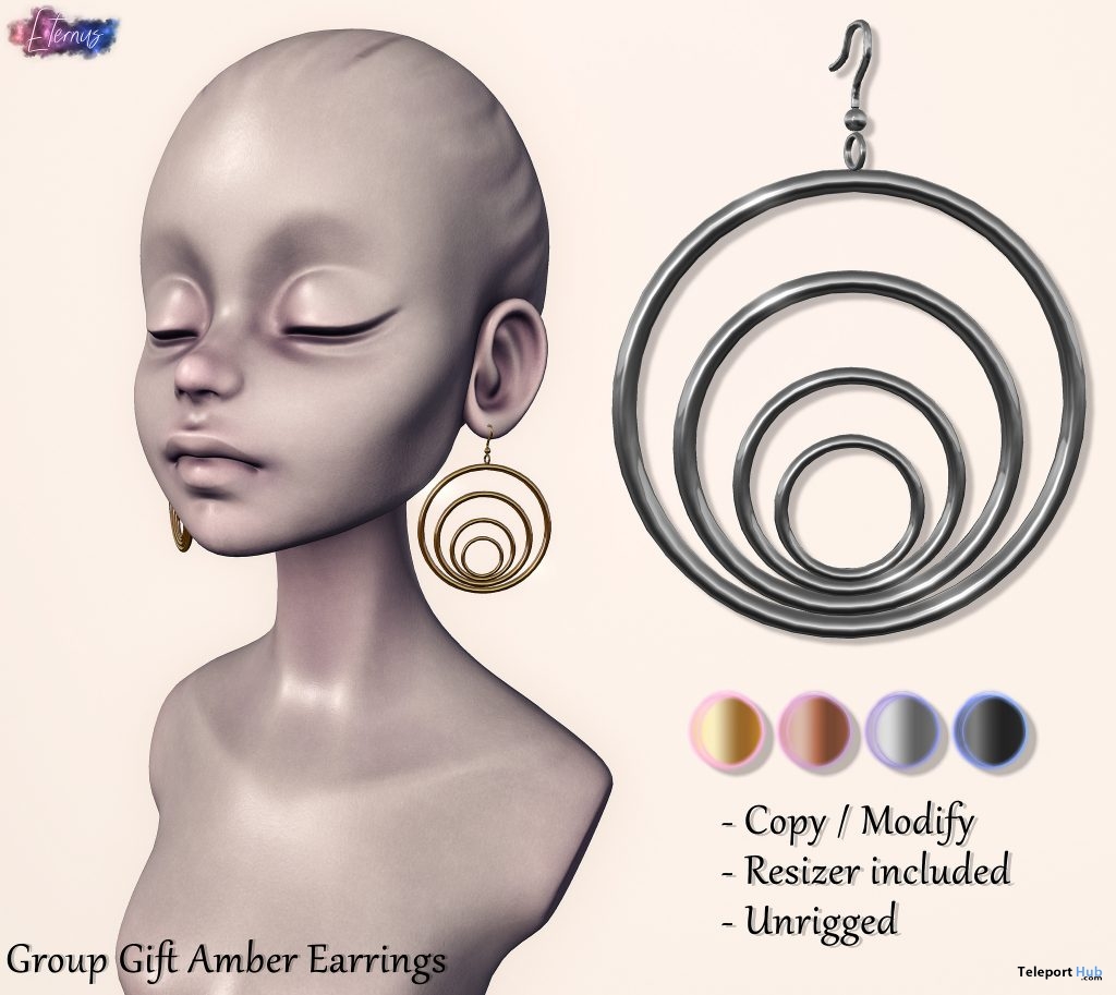 Amber Earrings January 2019 Group Gift by Eternus - Teleport Hub - teleporthub.com