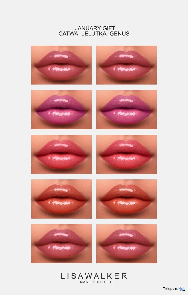 Lipstick Pack For Mesh Heads January 2019 Group Gift by Lisa Walker Makeup - Teleport Hub - teleporthub.com