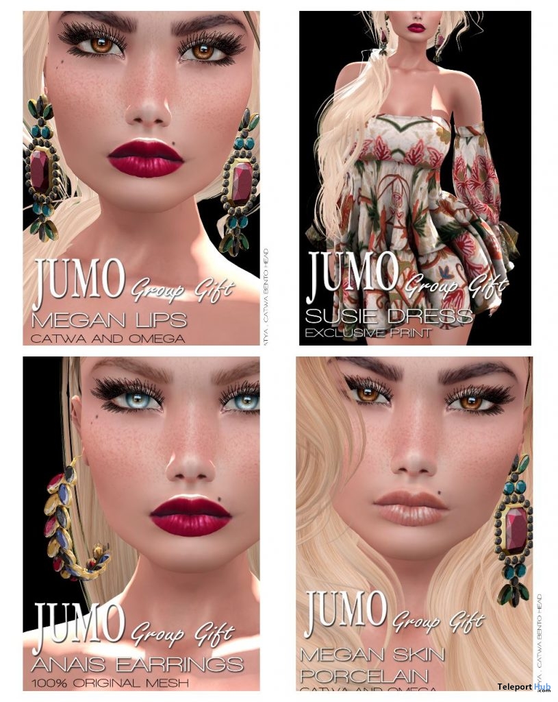 Anais Earrings, Susie Dress, Megan Skin Porcelain & Lips January 2019 Group Gift by JUMO - Teleport Hub - teleporthub.com