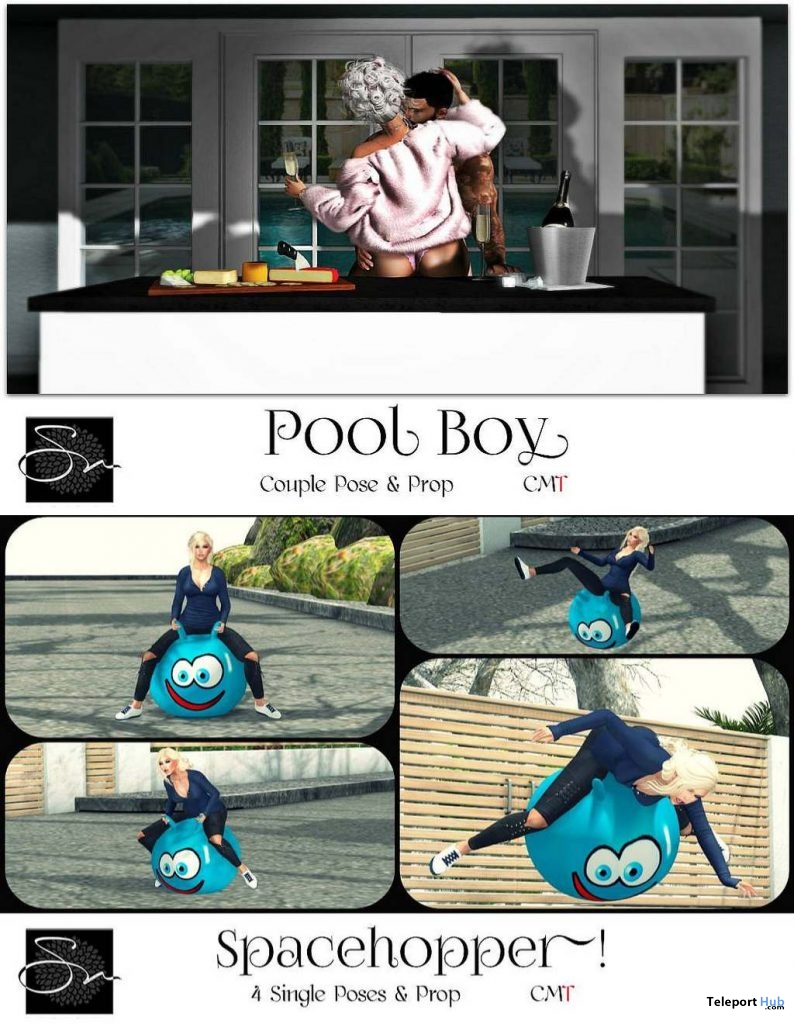 Spacehopper Single Pose & Pool Boy Couple Pose January 2019 Group Gift by Something New - Teleport Hub - teleporthub.com