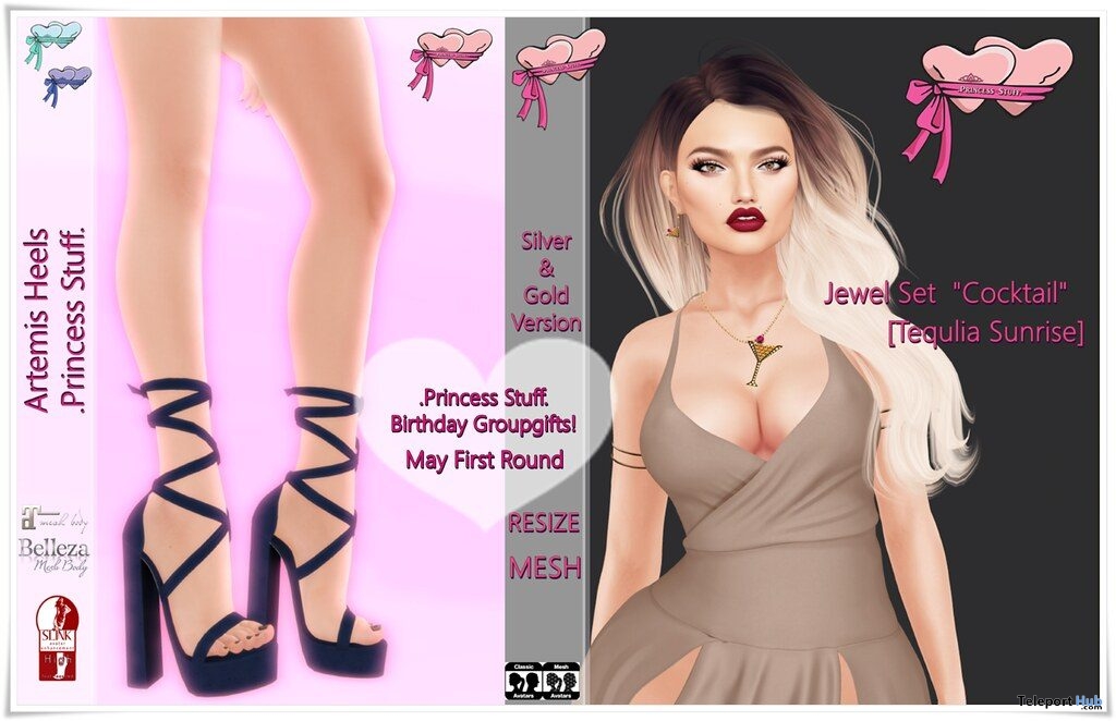 Artemis Tied Up Heels, Cocktail Earrings, & Necklace May 2019 Group Gift by Princess Stuff - Teleport Hub - teleporthub.com