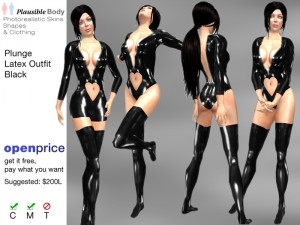 Plunge Black Latex Zipper Heart Outfit (6 Styles) by Plausible - Teleport Hub - teleporthub.com