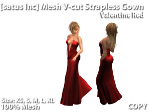 Mesh V-cut Strapless Gown - Valentine Red Group Gift by [satus Inc] - Teleport Hub - teleporthub.com