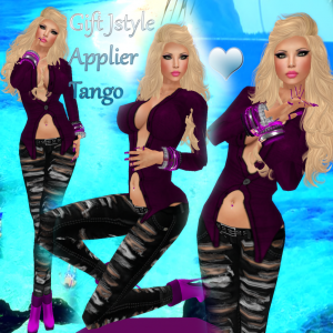 Female Purple Cardigan Ripped Jeans with Tango Applier Group Gift by JStyle - Teleport Hub - teleporthub.com