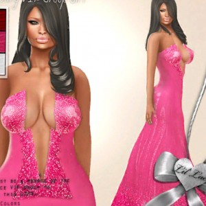 Pink V-Cut Dress with Lola Appliers February VIP Group Gift by Lil'Lace - Teleport Hub - teleporthub.com