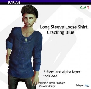 Long Sleeve Loose Shirt Cracking Blue by PARIAH - Teleport Hub - teleporthub.com