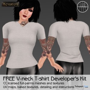 Mesh V-neck T-shirt Developer's Kit Full Perm by Kcreations - Teleport Hub - teleporthub.com