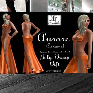 Aurore Caramel Gown July 2013 Group Gift by KL Couture - Teleport Hub - teleporthub.com