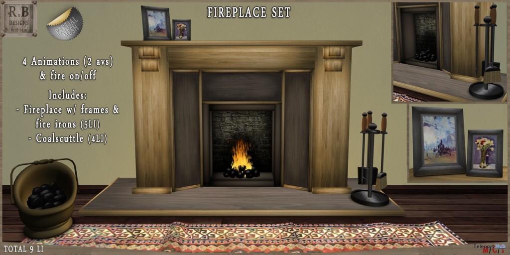 Mesh Cedar Woods Fireplace Set Group Gift by RnB - Teleport Hub - teleporthub.com