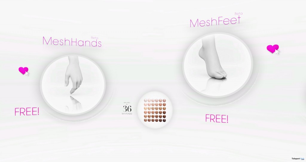 Free Mesh Hands and 3 Styles of Mesh Feet 36 Skin Tones by The Shops - Teleport Hub - teleporthub.com