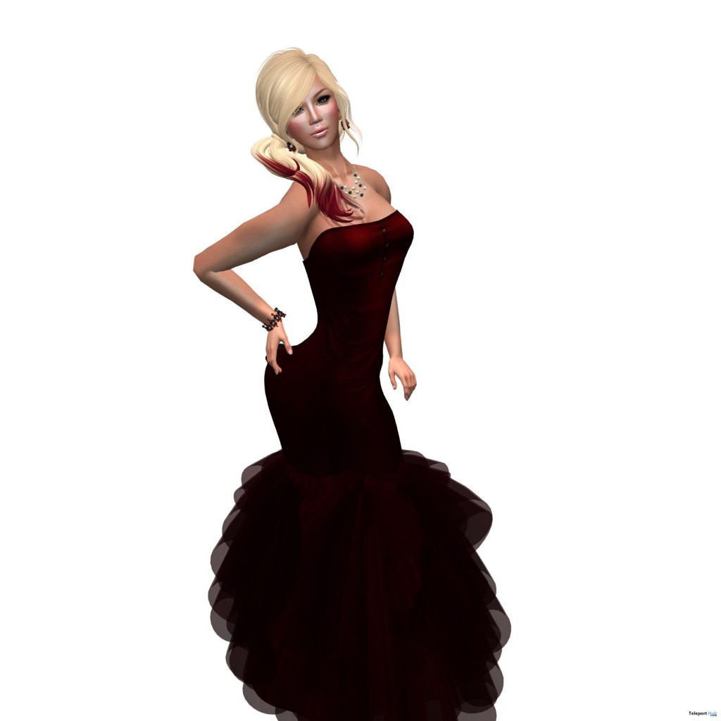 Faith Red Leather Mesh Gown with Appliers Group Gift by Maai - Teleport Hub - teleporthub.com