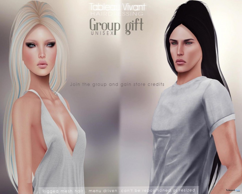 Unisex Hair with Color HUDs October 2014 Group Gift by Tableau Vivant - Teleport Hub - teleporthub.com