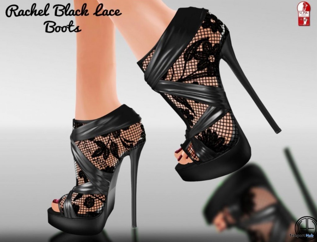 Rachel Black Lace Boots for Slink Feet Group Gift by Hilly Haalan Fashions - Teleport Hub - teleporthub.com