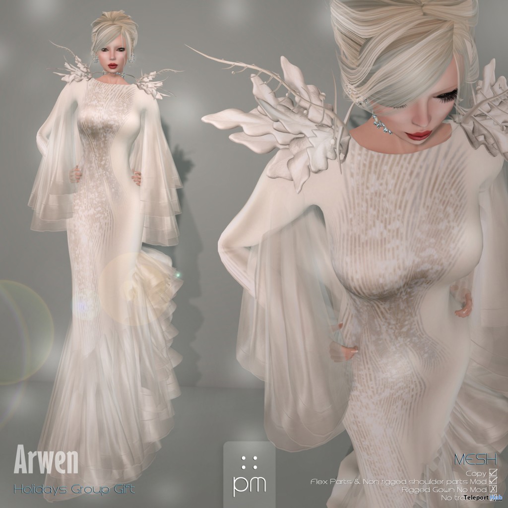 Arwen Gown in Pearl Holiday Group by PurpleMoon - Teleport Hub - teleporthub.com