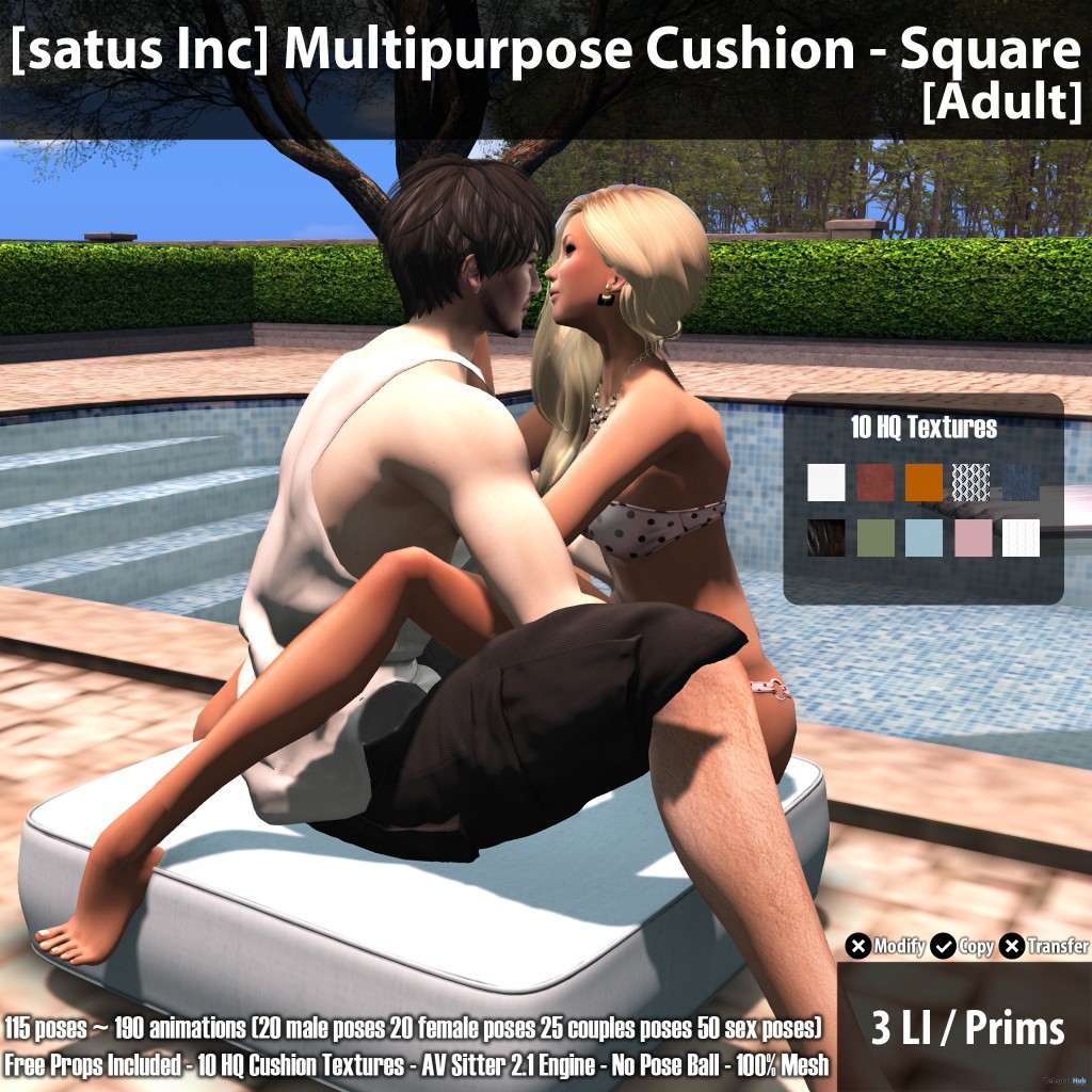 New Release: Multipurpose Cushion - Square [Adult] & [PG] by [satus Inc] - Teleport Hub - teleporthub.com