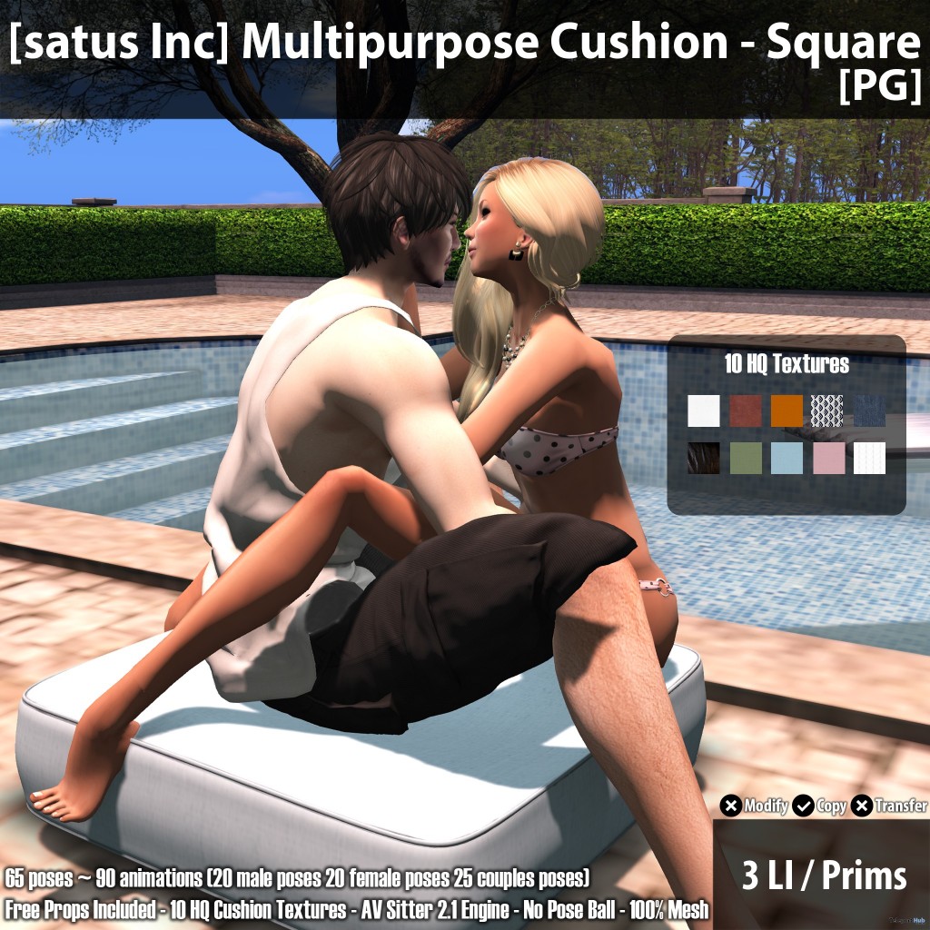 New Release: Multipurpose Cushion - Square [Adult] & [PG] by [satus Inc] - Teleport Hub - teleporthub.com