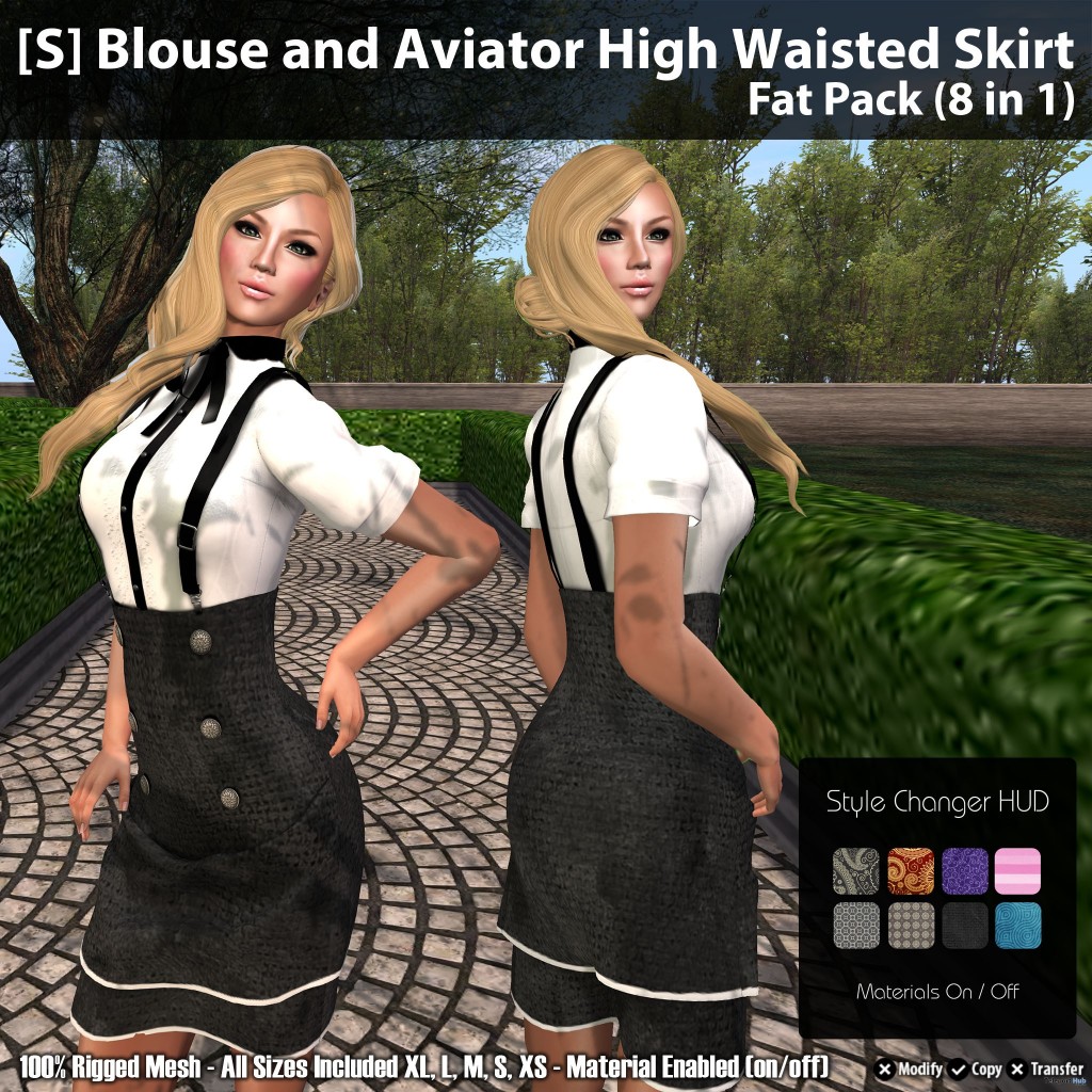 Blouse and Aviator High Waisted Skirt Fat Pack (8 in 1) Group Gift by [satus Inc] - Teleport Hub - teleporthub.com