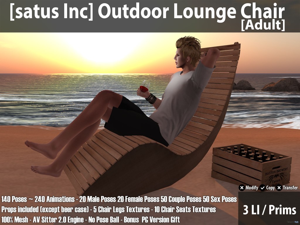 New Release: Outdoor Lounge Chair (Adult & PG) by [satus Inc] - Teleport Hub - teleporthub.com