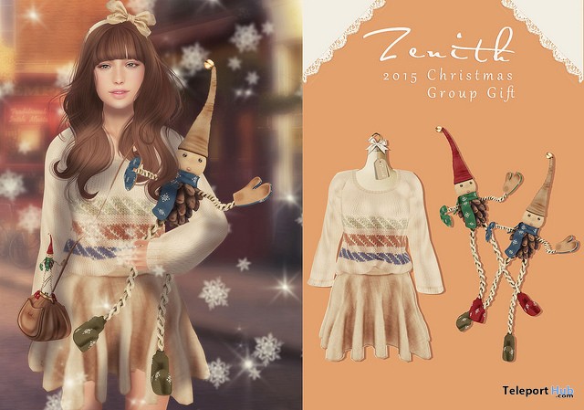 Beige Sweater With Skirt And Pine Cone Elves Group Gift by Zenith - Teleport Hub - teleporthub.com