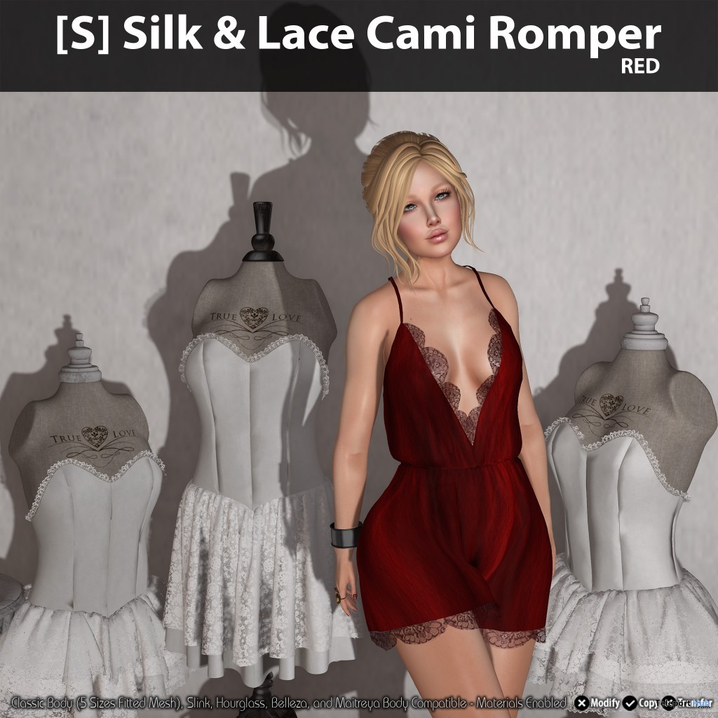 Silk & Lace Cami Romper Red Valentine 2016 Group Gift by [satus Inc] - Teleport Hub - teleporthub.com