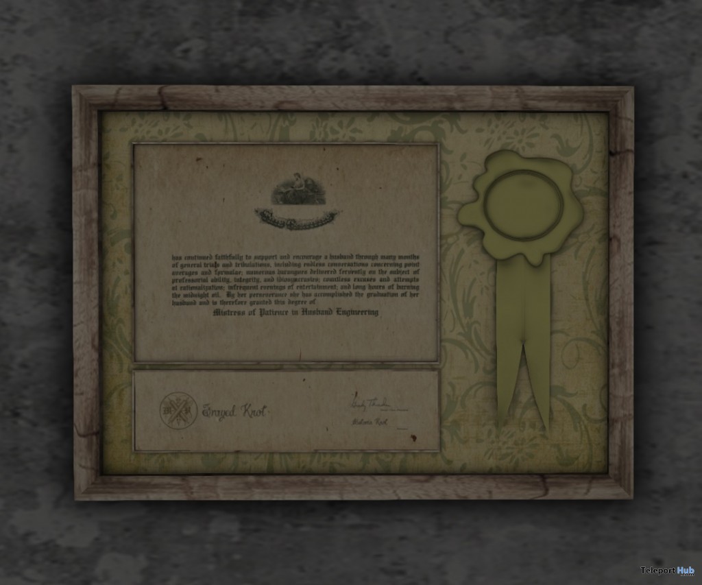 Mistress of Patiente Certificate Group Gift by Frayed Knot - Teleport Hub - teleporthub.com