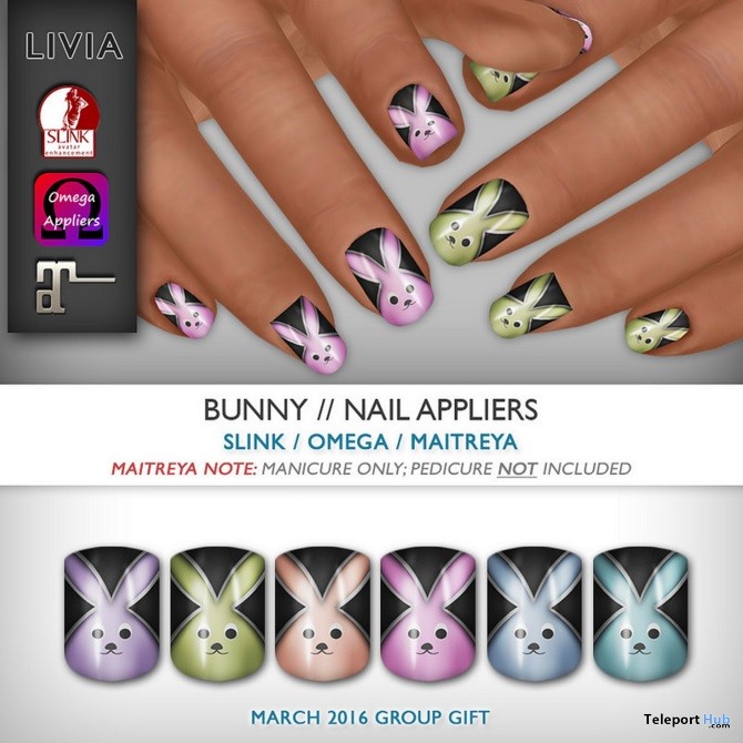 Bunny Nails March 2016 Group Gift by LIVIA - Teleport Hub - teleporthub.com