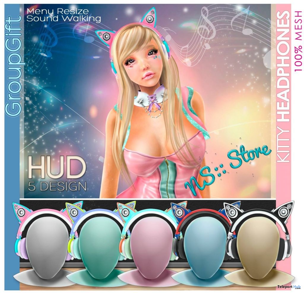 Kitty Headphone with HUD Group Gift by NS - Teleport Hub - teleporthub.com