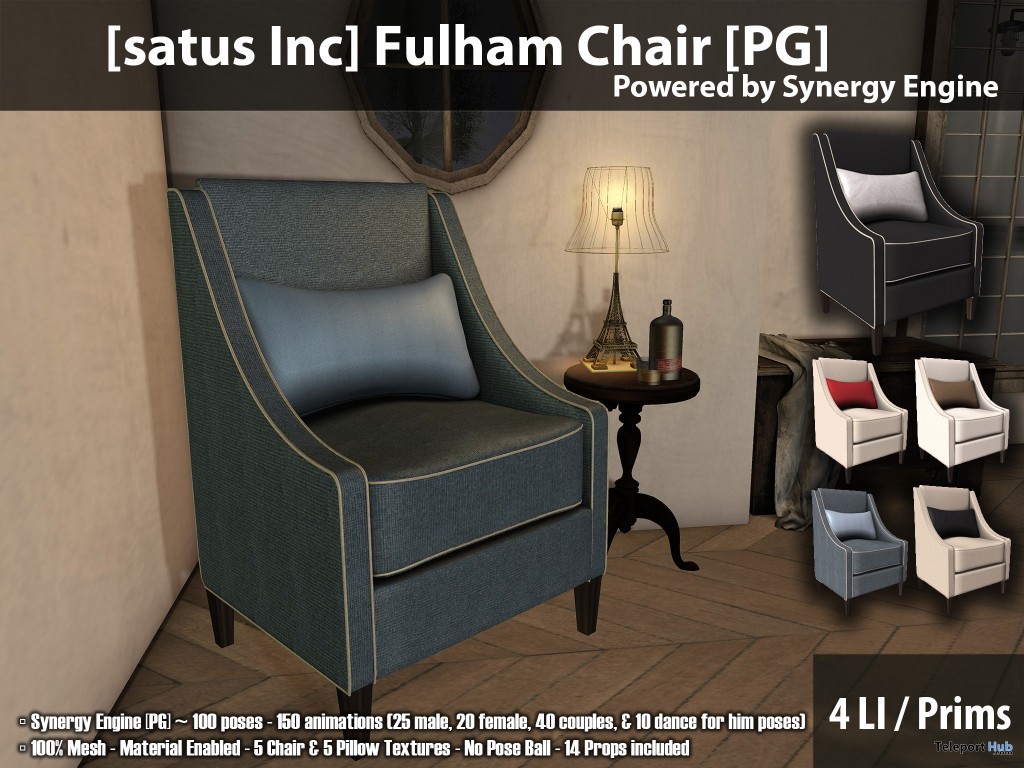 New Release: Fulham Chair [Adult] & [PG] by [satus Inc] - Teleport Hub - teleporthub.com