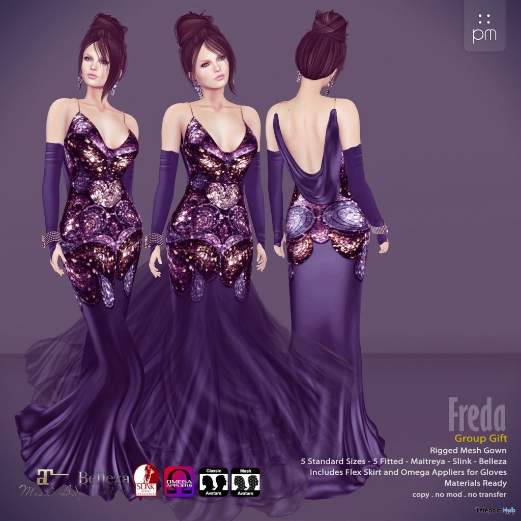 Freda Purple Gown Group Gift by PurpleMoon - Teleport Hub - teleporthub.com