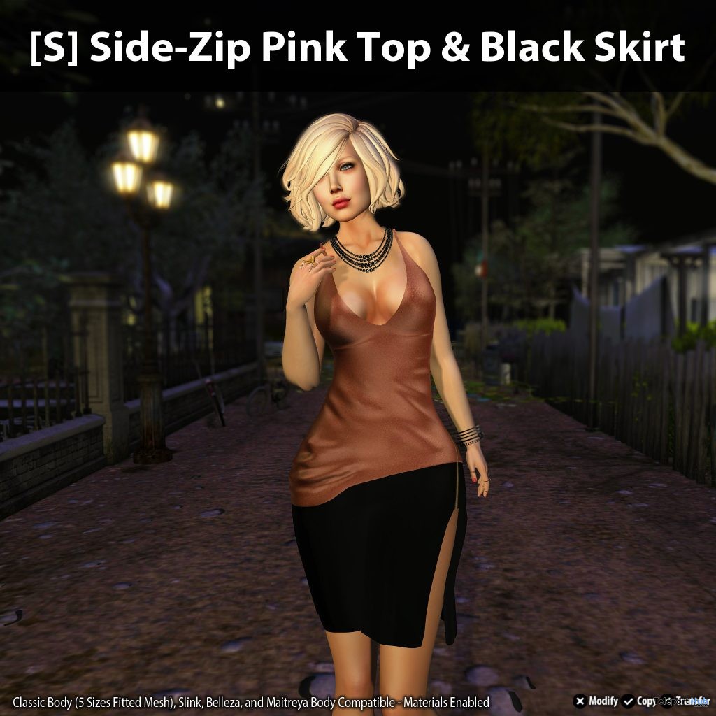 Side-Zip Pink Top & Black Skirt Group Gift by [satus Inc] - Teleport Hub - teleporthub.com