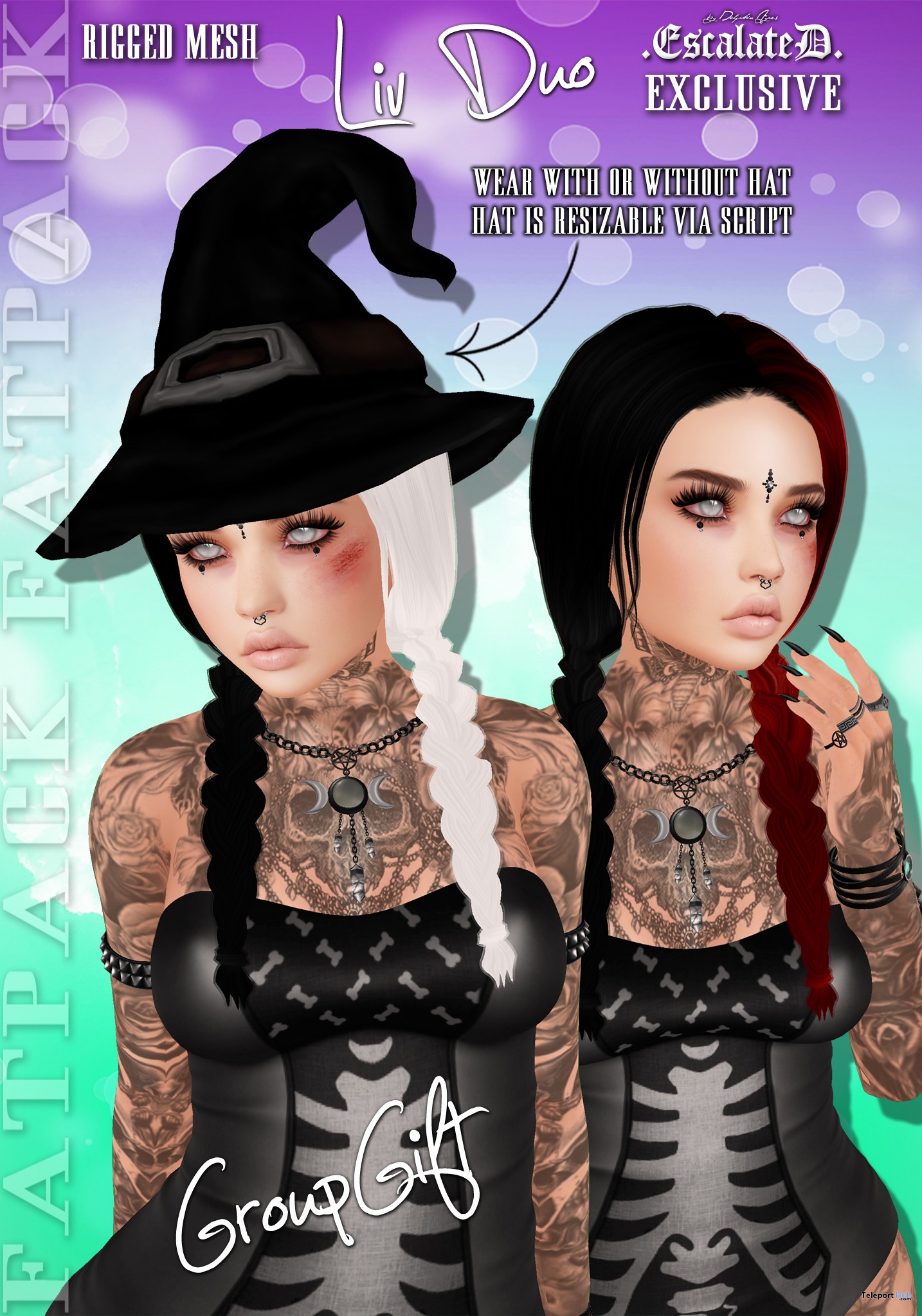 Liv Duo Hair & Witch Hat October 2017 Group Gift by EscalateD - Teleport Hub - teleporthub.com