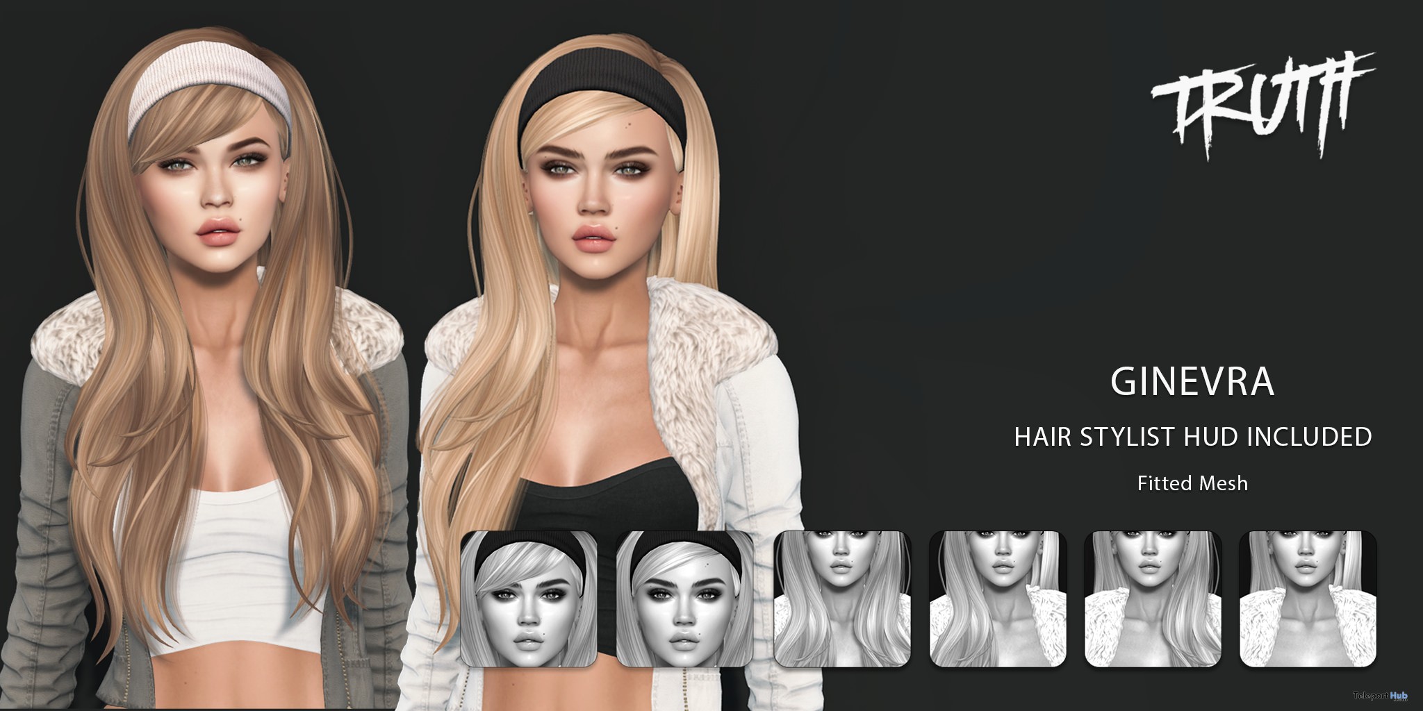 Ginevra Hair FatPack With Style HUD December 2017 Group Gift by TRUTH HAIR - Teleport Hub - teleporthub.com