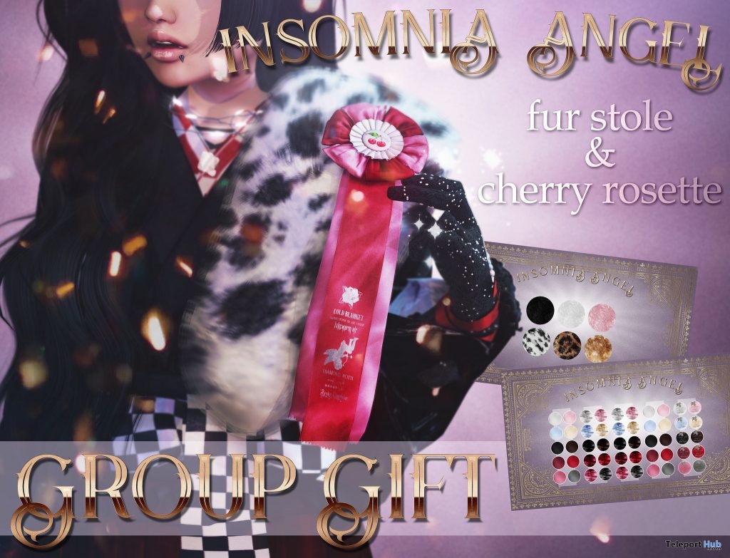Fur Stole & Cherry Rosette January 2019 Group Gift by Insomnia Angel - Teleport Hub - teleporthub.com