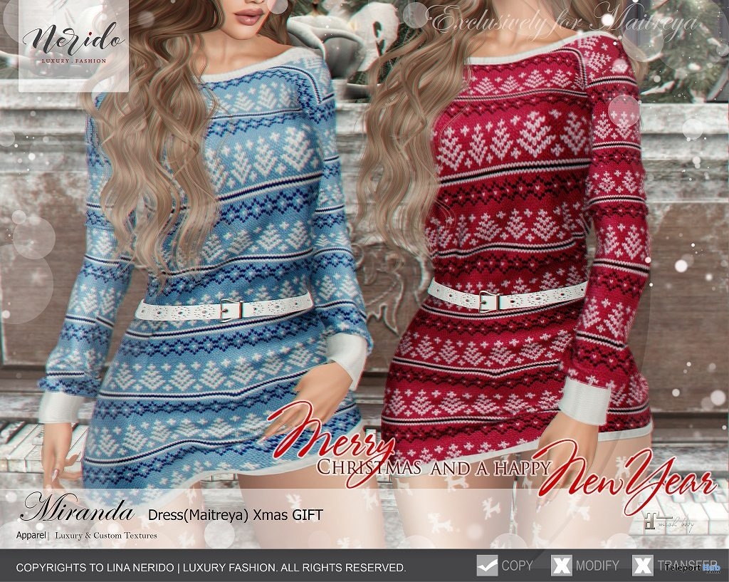 Miranda Dress Christmas 2018 Group Gift by Nerido - Teleport Hub - teleporthub.com
