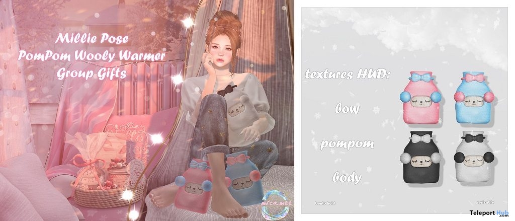 Millie Pose & PomPom Wooly Warmer December 2018 Group Gift by micamee - Teleport Hub - teleporthub.com
