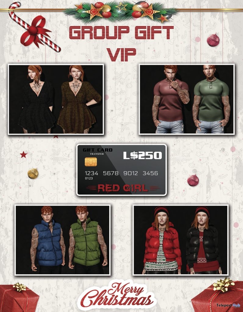 Padded Jacket & Vest, Tori Shirt, Tunic Dress, & 250L Gift Card December 2018 VIP Group Gift by Red Girl - Teleport Hub - teleporthub.com