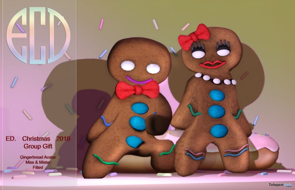 Gingerbread Miss & Mister Avatar Fitted Mesh December 2018 Group Gift by E-Clipse Design - Teleport Hub - teleporthub.com