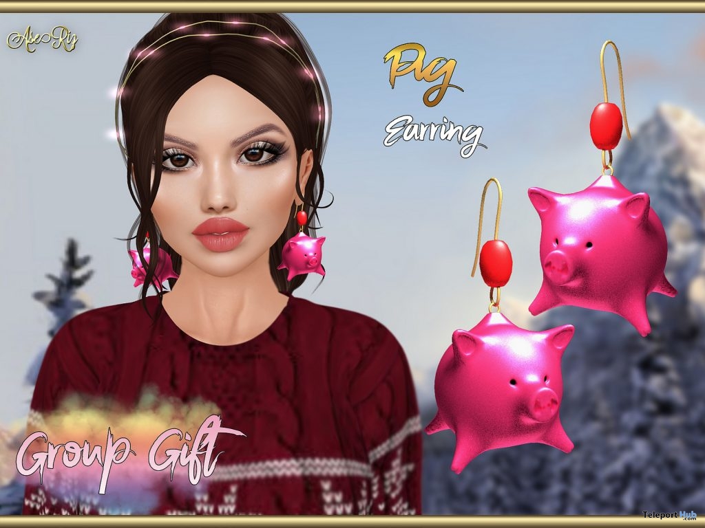 Pig Earrings December 2018 Group Gift by Aseriz - Teleport Hub - teleporthub.com