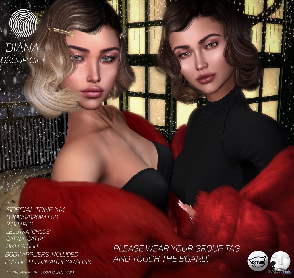 Diana Skin Applier For Catwa & Lelutka Heads December 2018 Group Gift by Clef de Peau - Teleport Hub - teleporthub.com