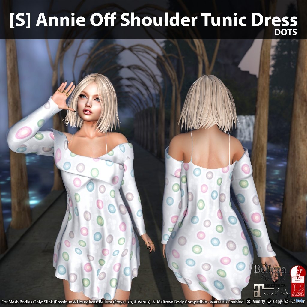 New Release: [S] Annie Off Shoulder Tunic Dress by [satus Inc] - Teleport Hub - teleporthub.com