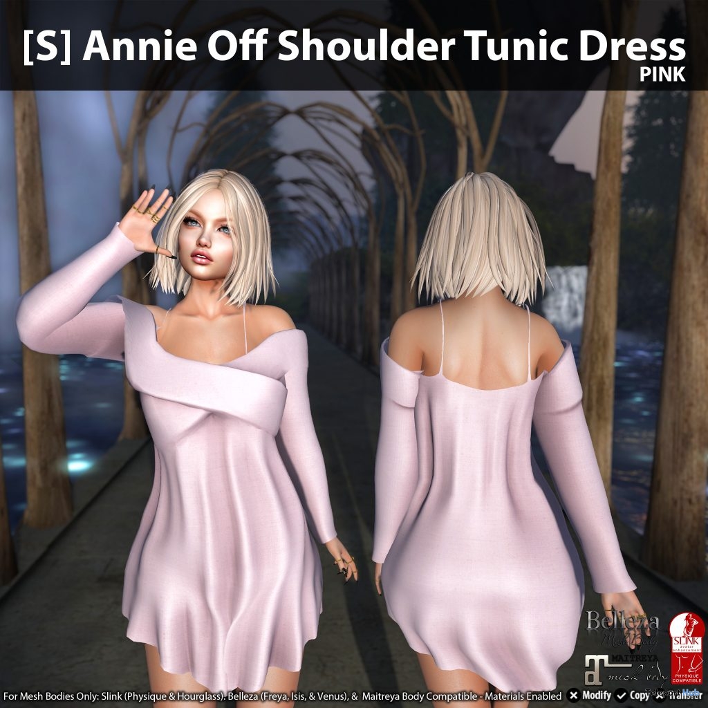 New Release: [S] Annie Off Shoulder Tunic Dress by [satus Inc] - Teleport Hub - teleporthub.com