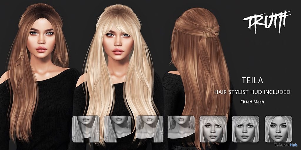 Teila Hair Fatpack With Style HUD December 2018 Group Gift by TRUTH HAIR - Teleport Hub - teleporthub.com