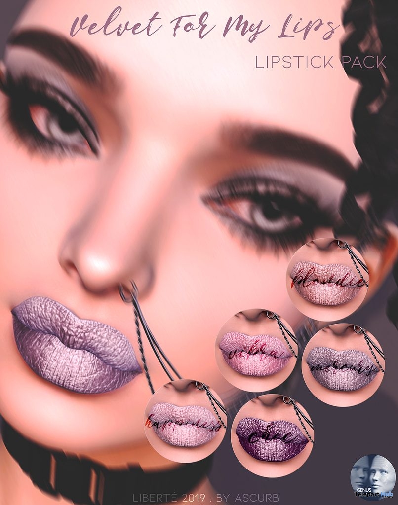 Velvet For My Lips Lipstick Pack January 2019 Group Gift by Liberte - Teleport Hub - teleporthub.com