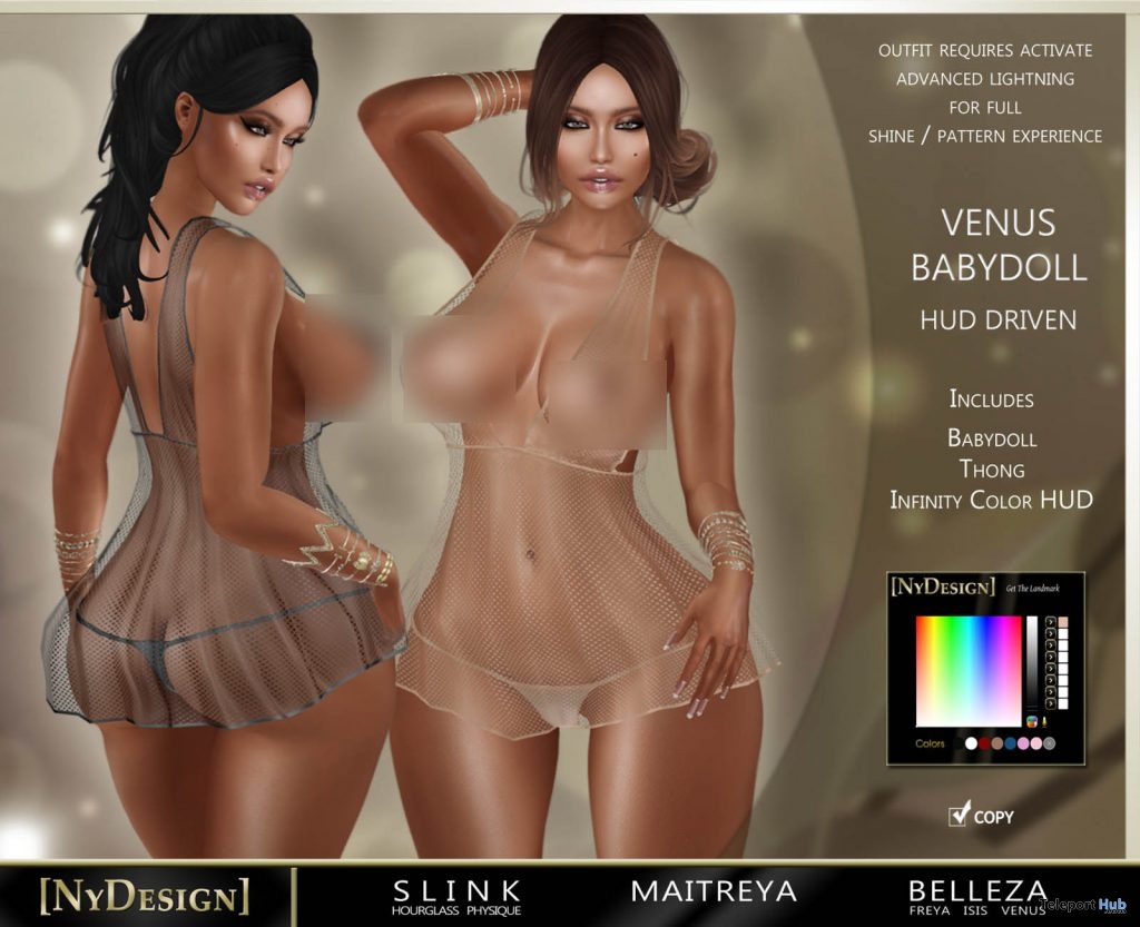 Venus Babydoll Outfit With Color HUD January 2019 Group Gift by NyDesign - Teleport Hub - teleporthub.com