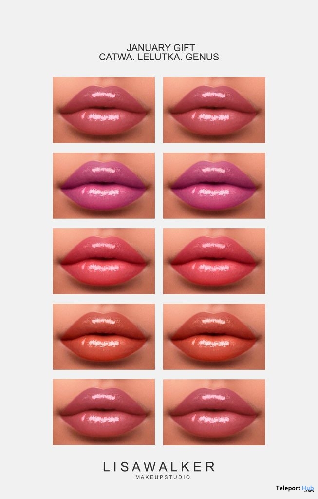 Lipstick Pack For Mesh Heads January 2019 Group Gift by Lisa Walker Makeup - Teleport Hub - teleporthub.com