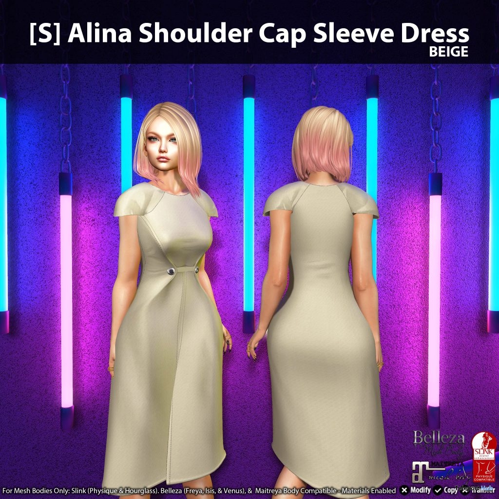 New Release: [S] Alina Shoulder Cap Sleeve Dress by [satus Inc] - Teleport Hub - teleporthub.com