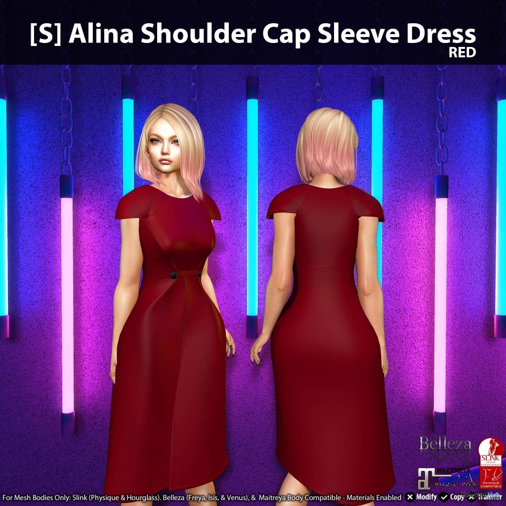 New Release: [S] Alina Shoulder Cap Sleeve Dress by [satus Inc] - Teleport Hub - teleporthub.com