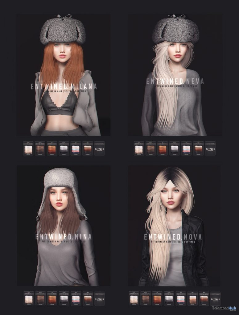 New Release: Milana, Neva, Nina, & Nova Hair by Entwined @ Shiny Shabby January 2019 - Teleport Hub - teleporthub.com