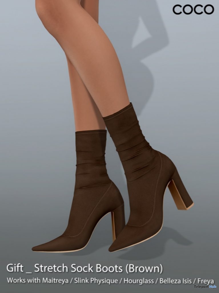 Stretch Sock Boots Brown January 2019 Group Gift by COCO Designs - Teleport Hub - teleporthub.com